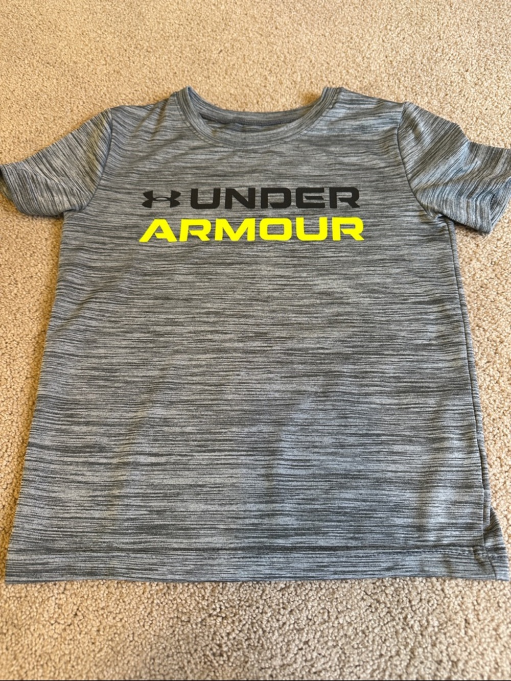 Under Armour Grey Heather Short Sleeve Tee with Neon Yellow Logo